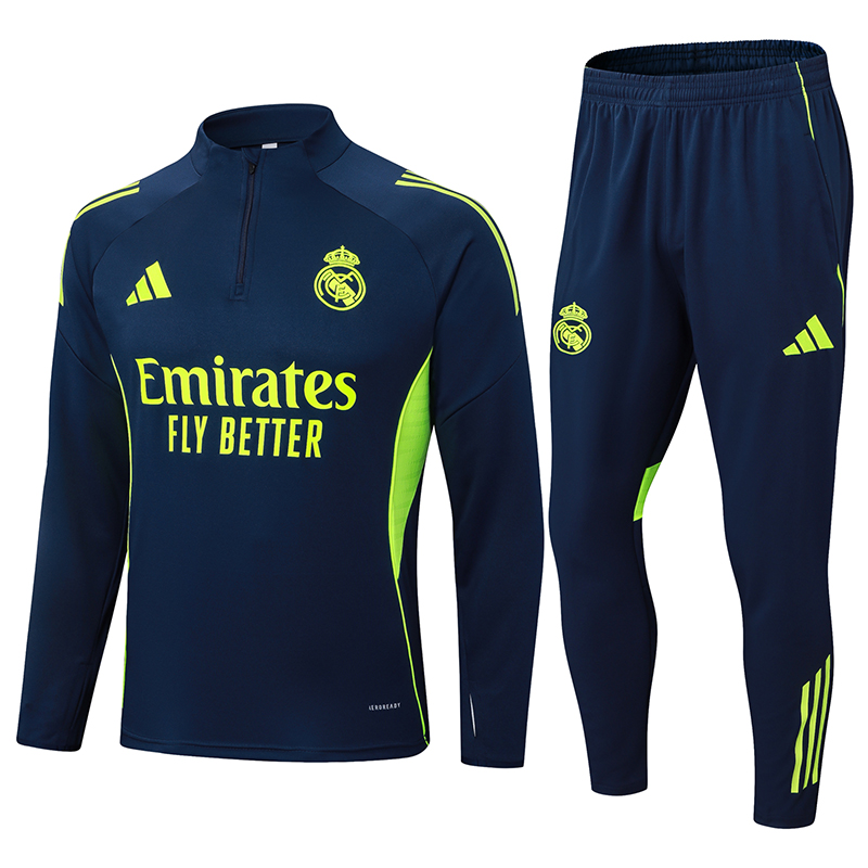 2025-2026 Real Madrid Royal Blue Half-Pull Training Suit Football Shirt 1:1 Thai Quality Set