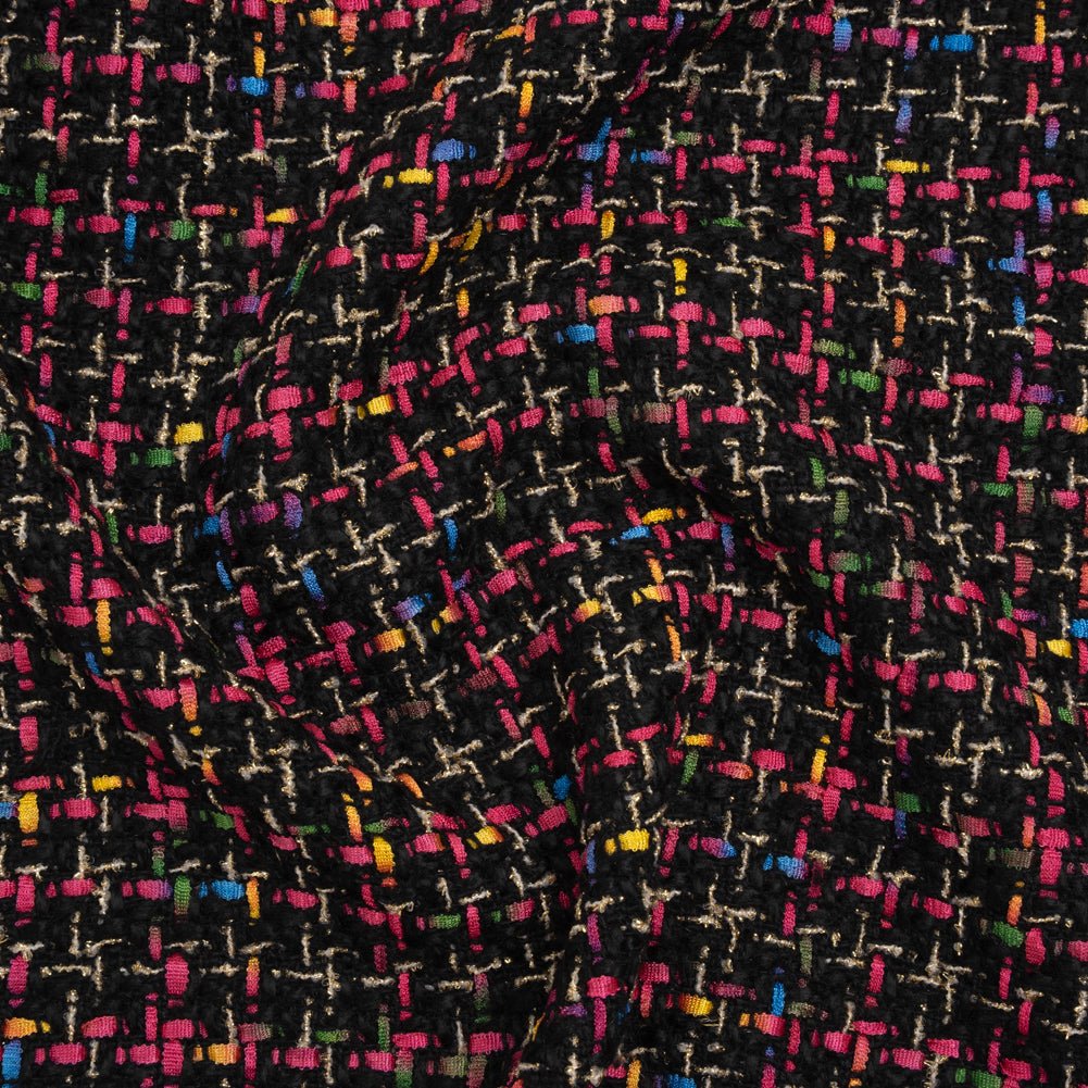Metallic Acrylic and Wool Tweed - Black, Hot Pink and Gold - Deadstock - Joann Fabrics