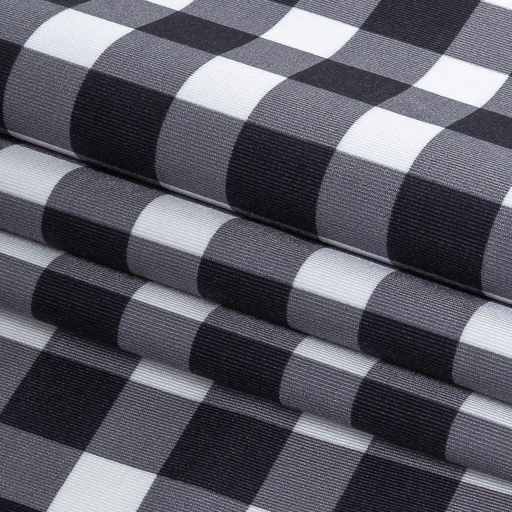 Compression Swimwear Tricot, UV Protective with Aloe Vera Microcapsules - Phantom and White Checkered - Caye Collection - Joann Fabrics