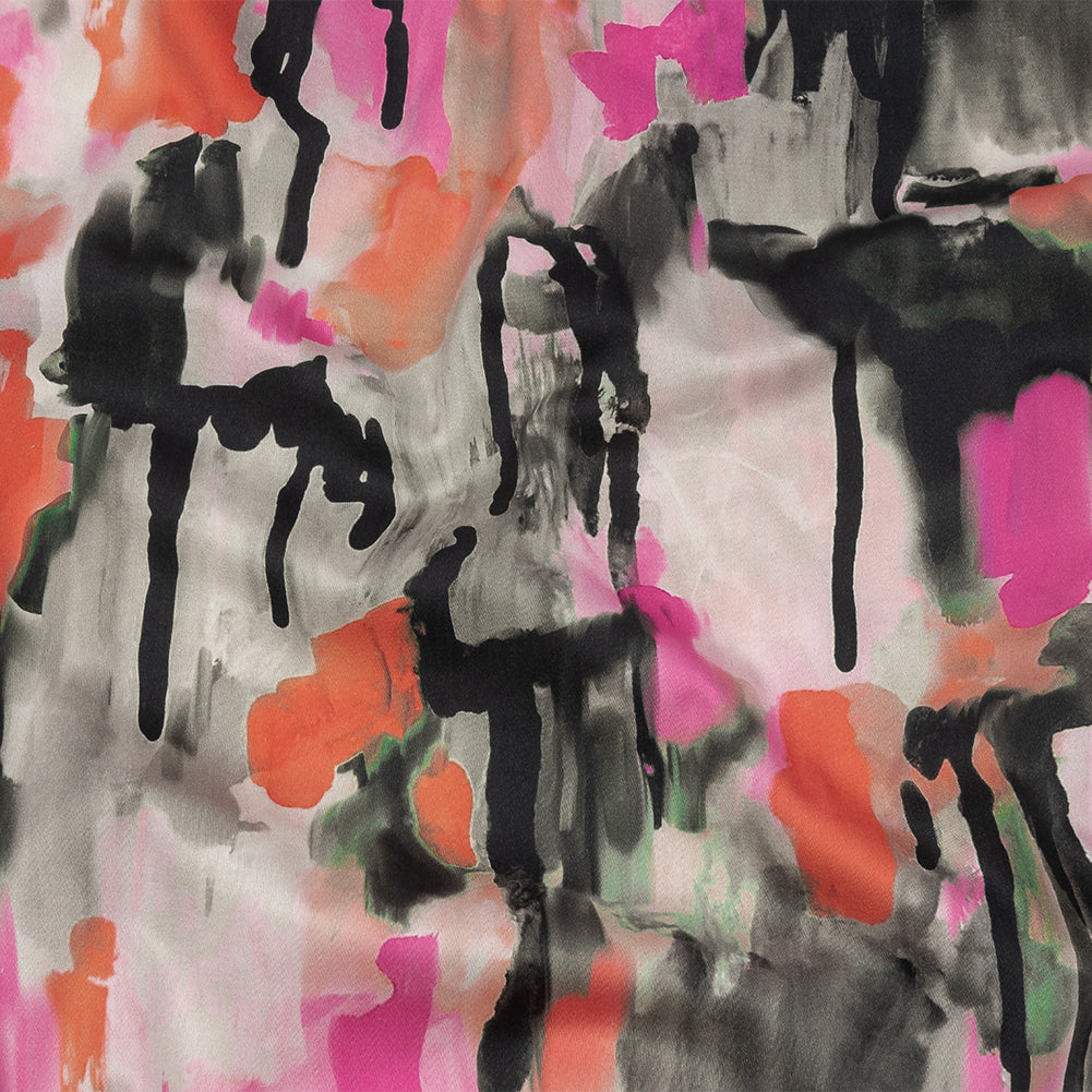 Stretch Cotton Sateen - Pink and Orange Abstract Paint Drips - Painted Aspirations Print - Mood Exclusive Metro Collection - Joann Fabrics