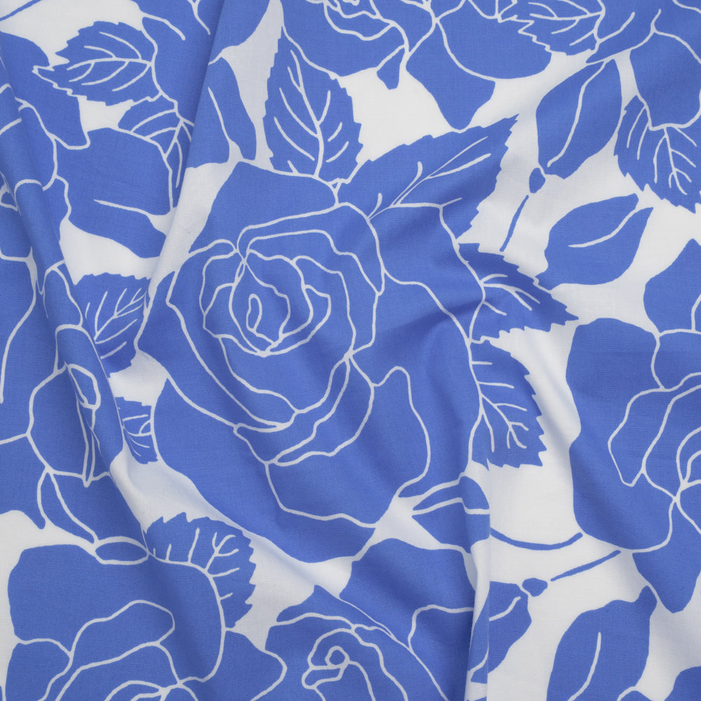 Stretch Cotton Shirting Print - French Blue and White Roses - Designer Deadstock - Joann Fabrics