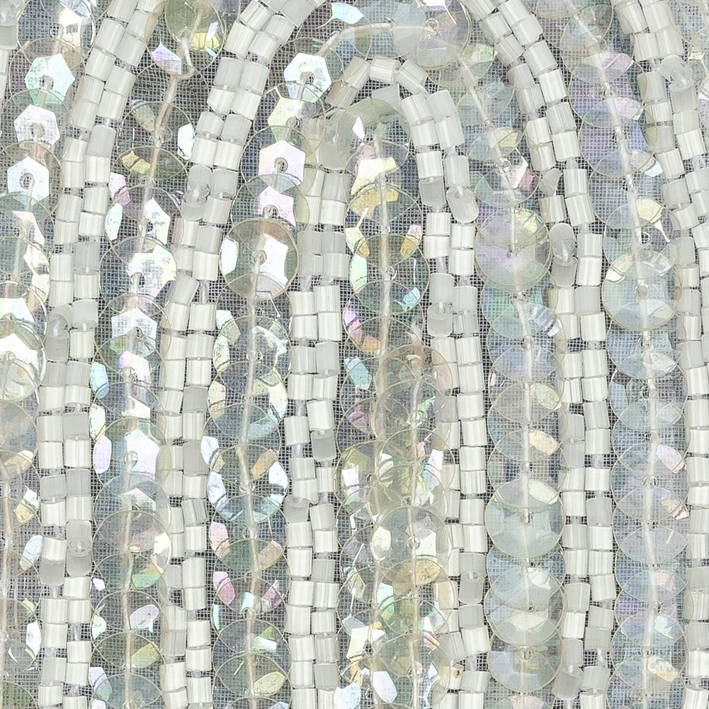 Vintage White Arches Beaded and Sequins Applique - 3.5