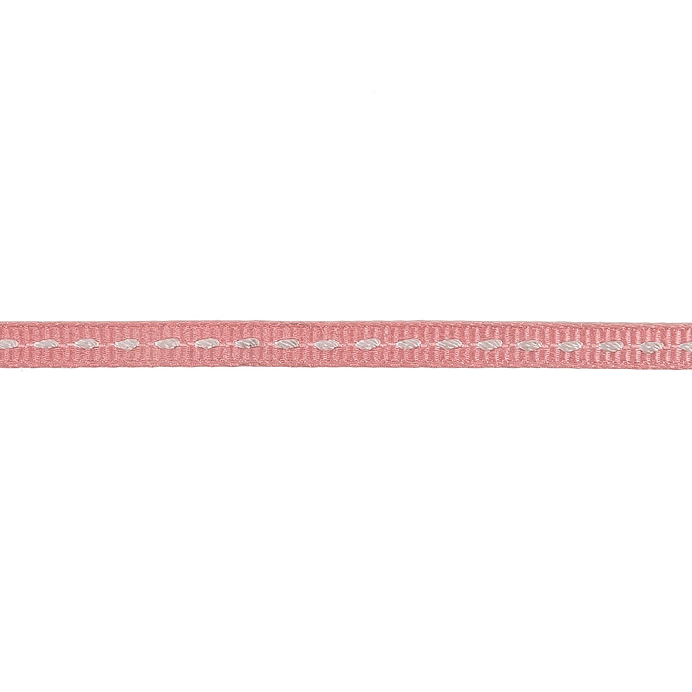 Coral Pink Grosgrain Ribbon with Lucent White Stitching - 0.25