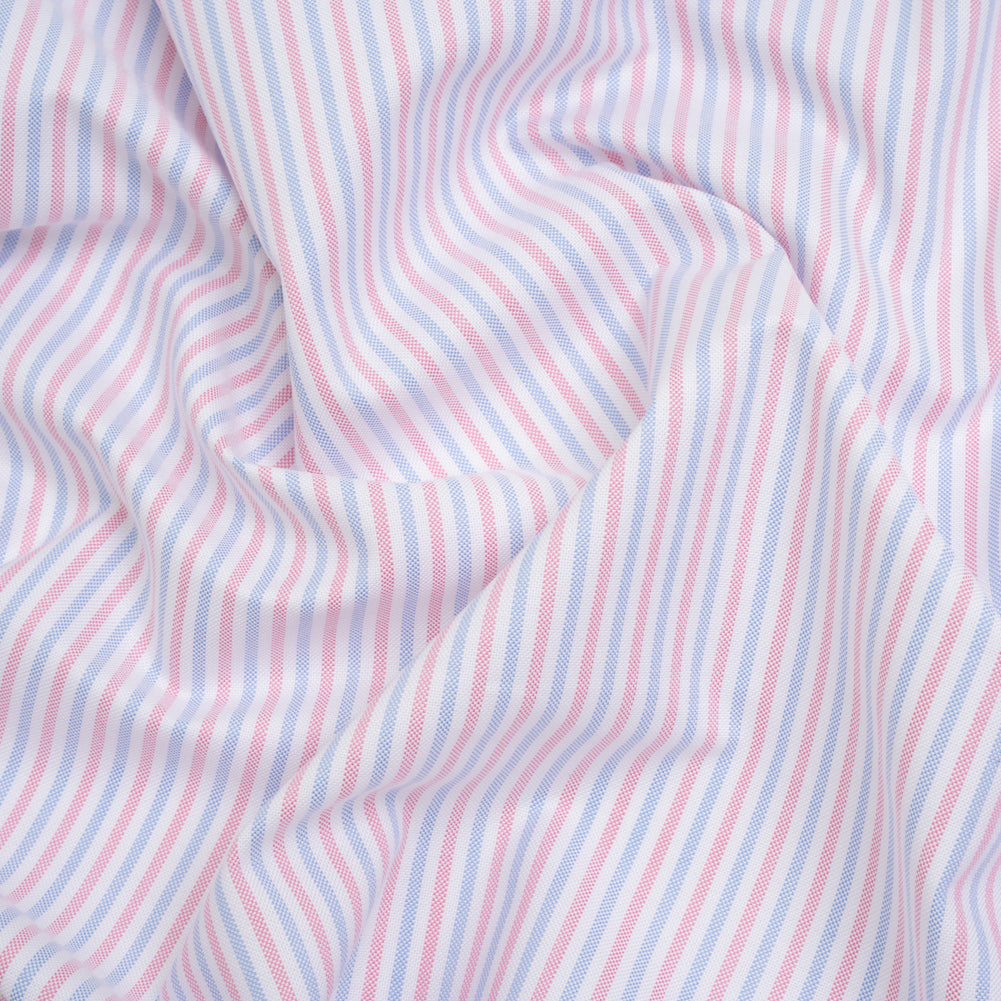 Cotton Oxford Shirting - Pale Blue, Baby Pink and White Candy Stripes - Deadstock - Joann Fabrics