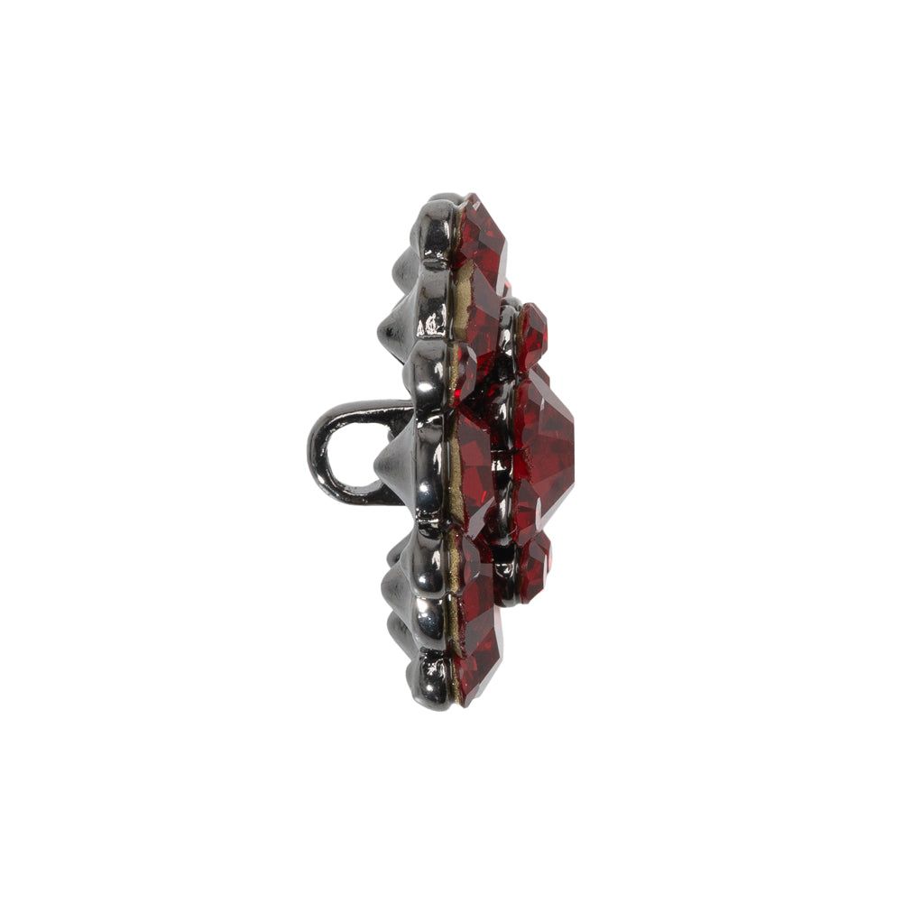 Rhinestone and Metal Shank Back Button - 38L/24mm - Siam Red and Gunmetal Big Rings of Stones - Joann Fabrics