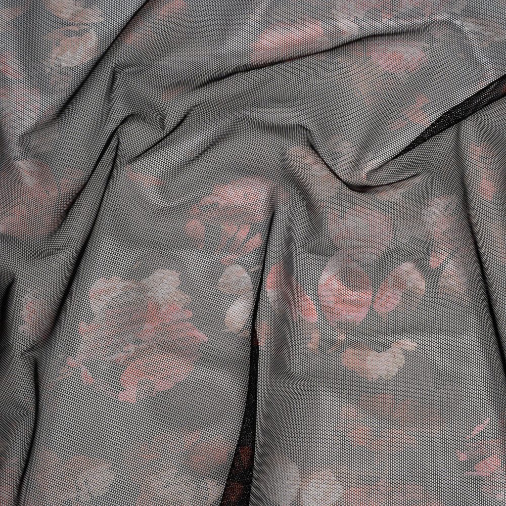 Metallic Foiled Stretch Polyester Mesh - Red and Black Floral - Designer Deadstock - Joann Fabrics