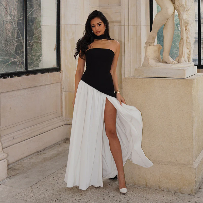 Black Asymmetric Dual Coloured Dress