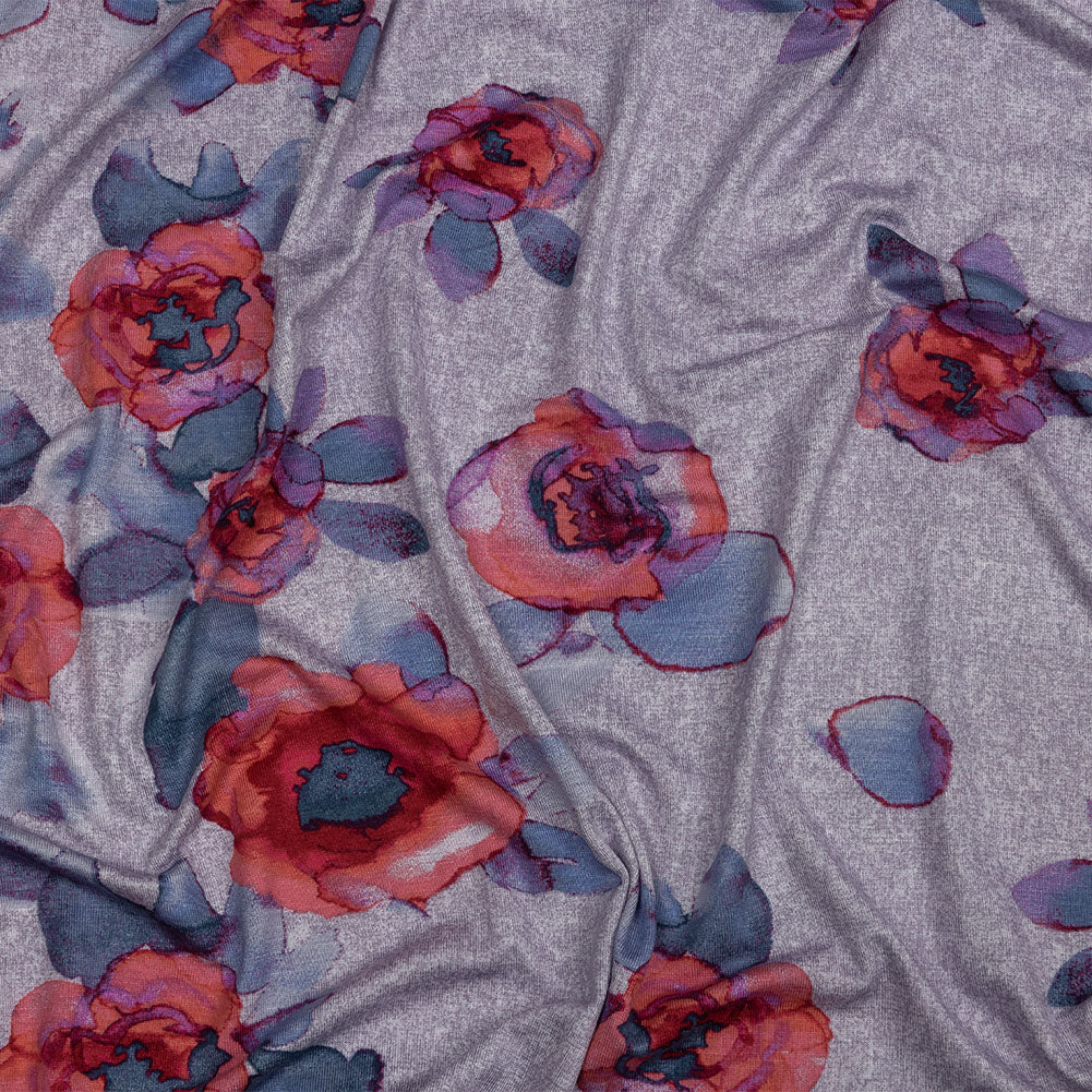 Heathered Purple, Indigo and Pink Floral Borders Stretch Rayon Jersey - Joann Fabrics