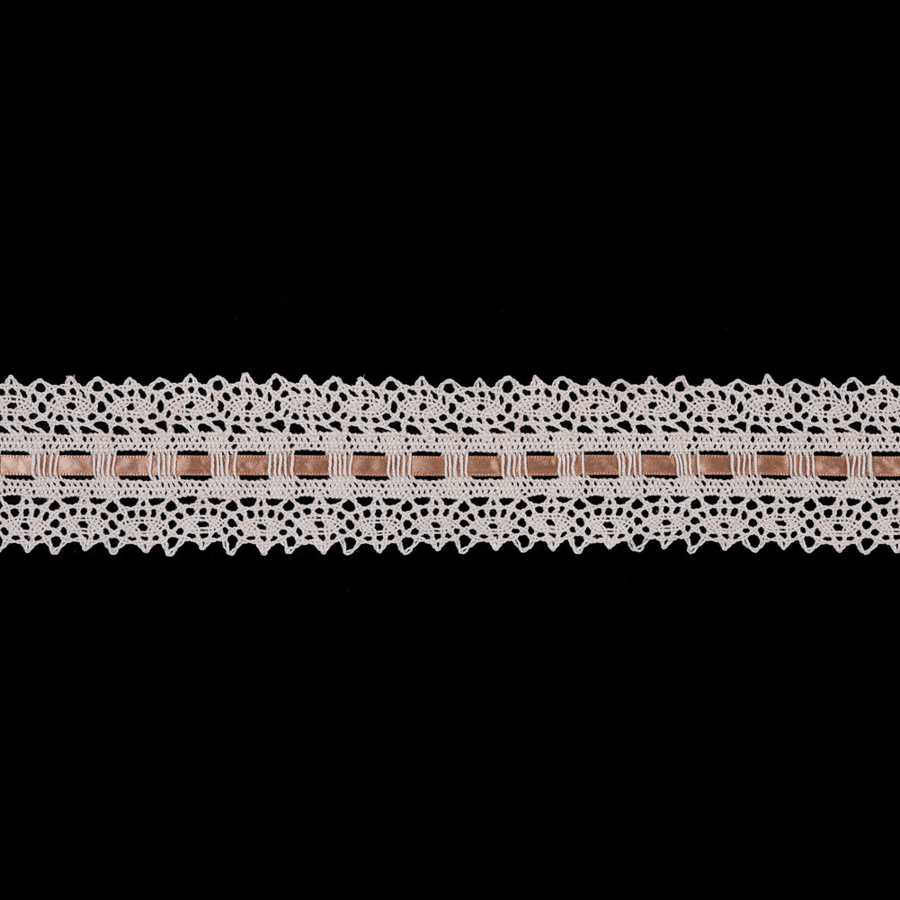 Cream Crochet Trim with Beige Ribbon - 2.25