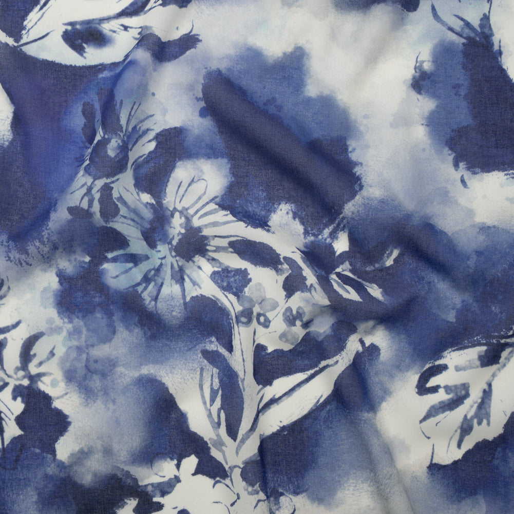 Cotton Voile - Dark Blue and White Watercolor Flowers - Mood Exclusive Inkblot Inspirations Print - Joann Fabrics