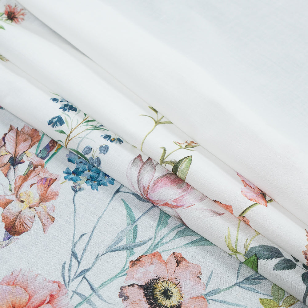 Cotton Voile - White Floral Border - La Marche des Fleurs Print - Mood Exclusive Jacques Collection - Joann Fabrics