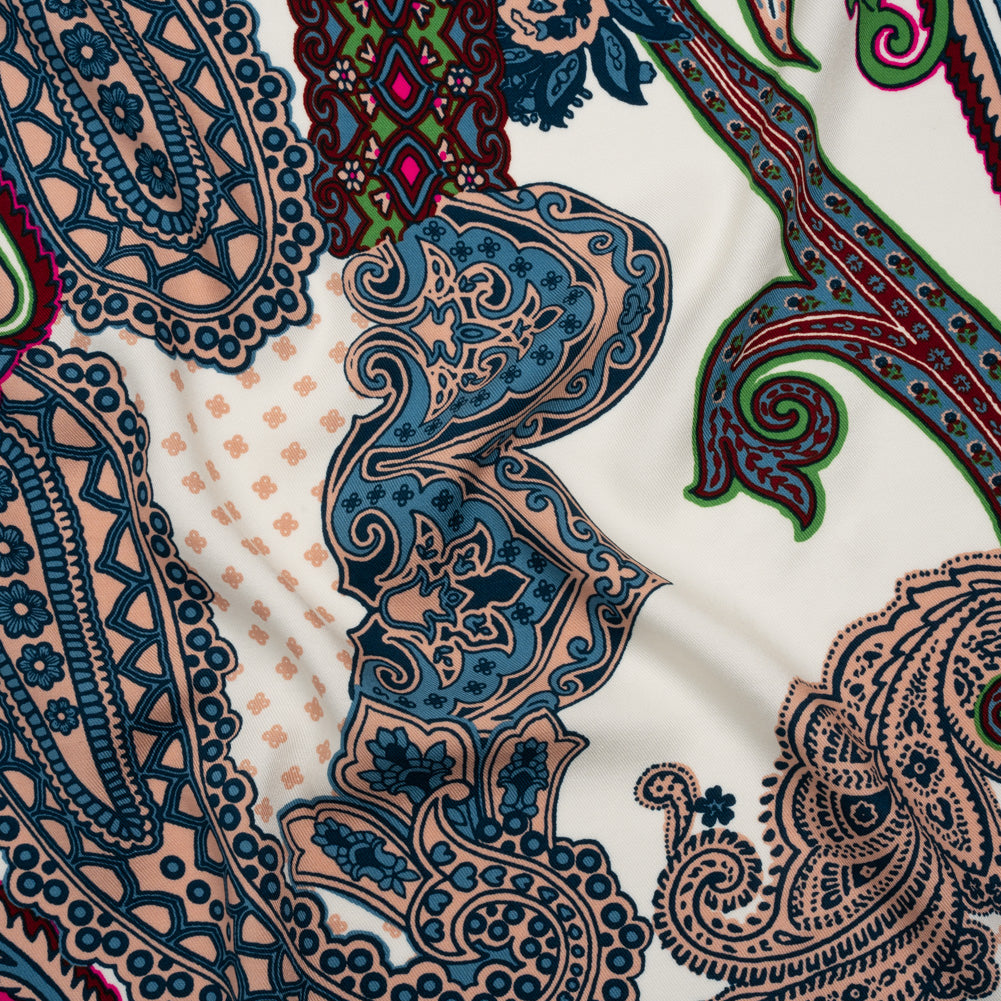 Rayon Twill - Blue, Red and Peachy Beige Paisley - Designer Deadstock - Joann Fabrics