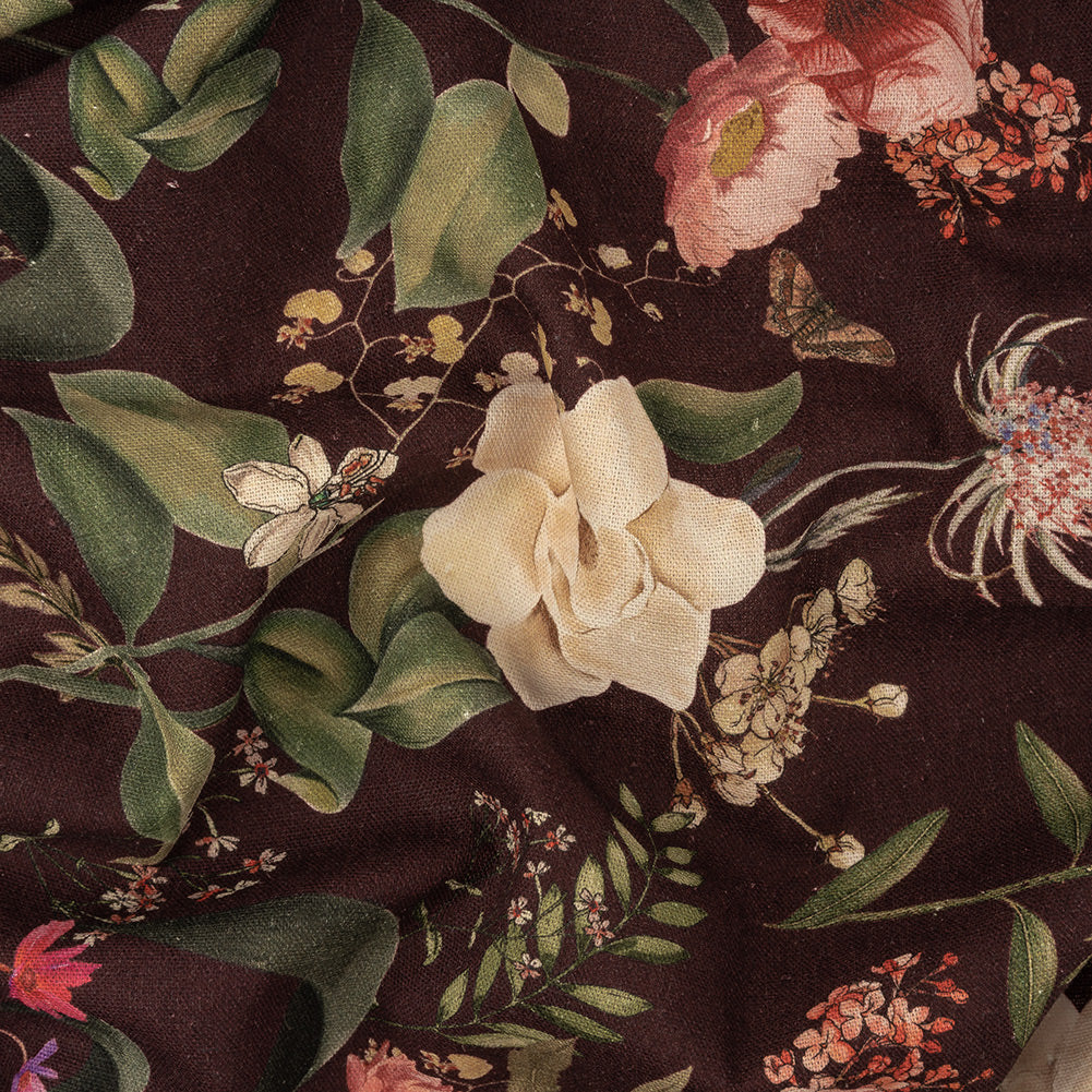 Linen and Rayon Woven - Deep Purple Floral - Baroque Bouquet Print - Mood Exclusive Wisteria Collection - Joann Fabrics