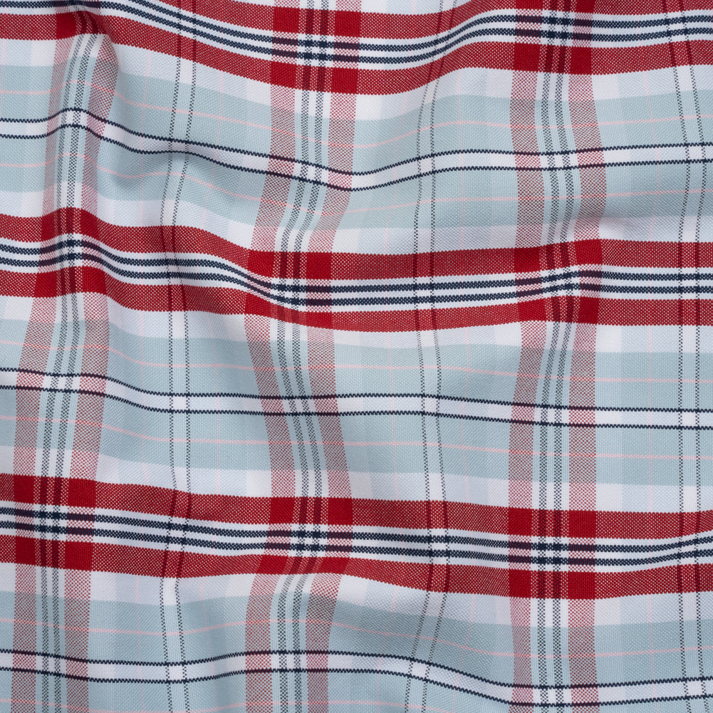 Cotton Oxford Shirting - Sky Blue, Red and White Plaid - Deadstock - Joann Fabrics