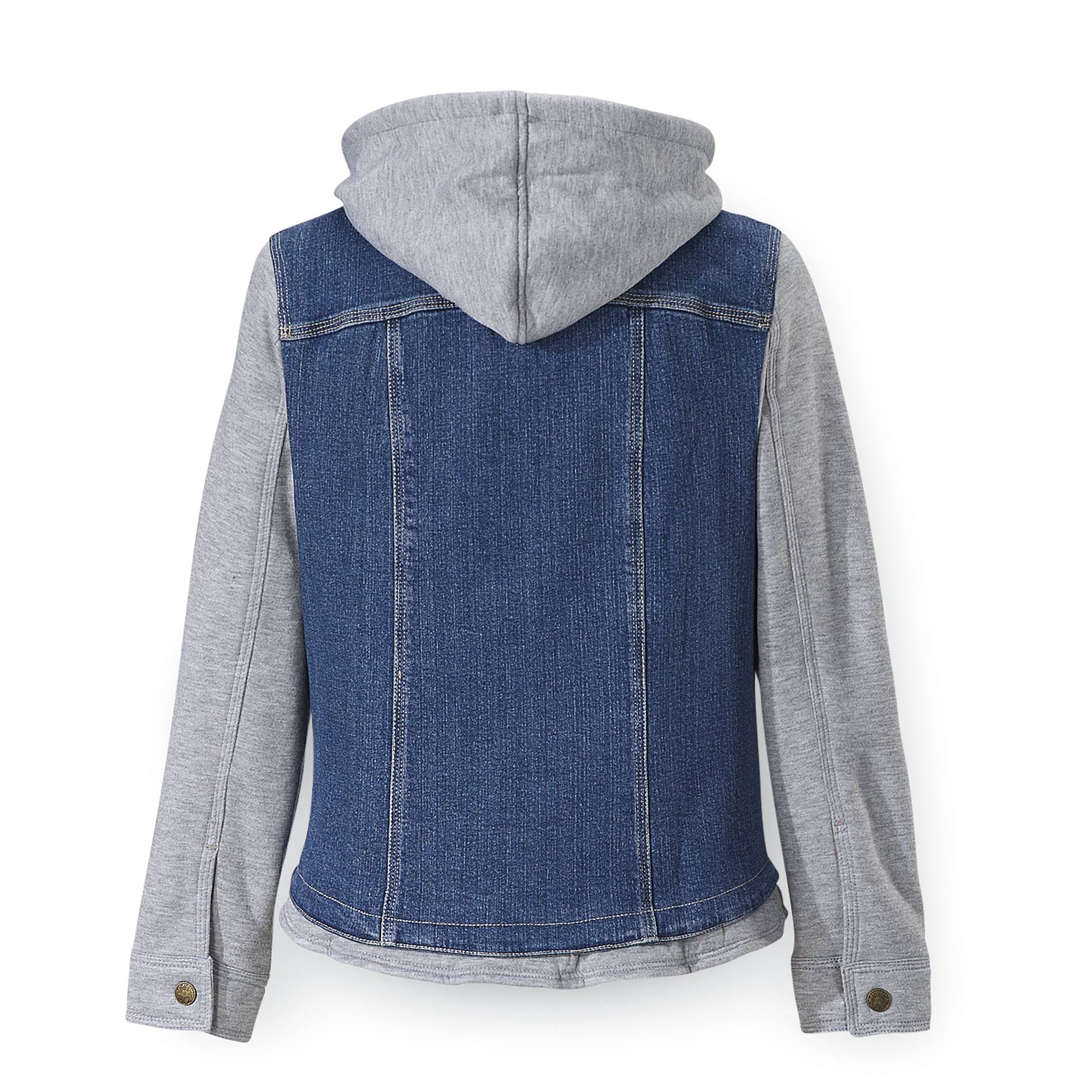 Layered-Look Hooded Fleece & Denim Jacket, Snap Front, On-Seam Pockets - Northstyle Catalog