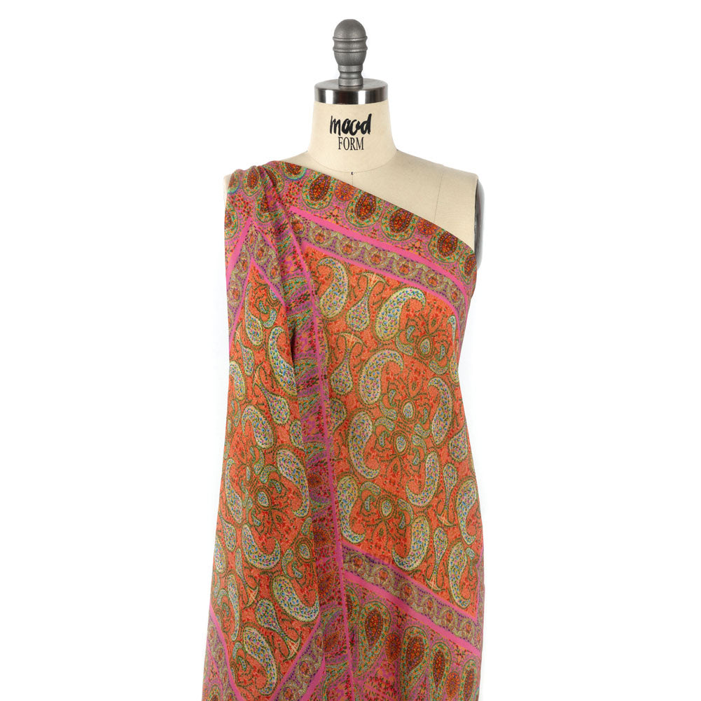 Viscose Georgette Panel - Pink Paisley Squares - Laputa's Groundkeeper Print - Mood Exclusive Gisele Collection - Joann Fabrics