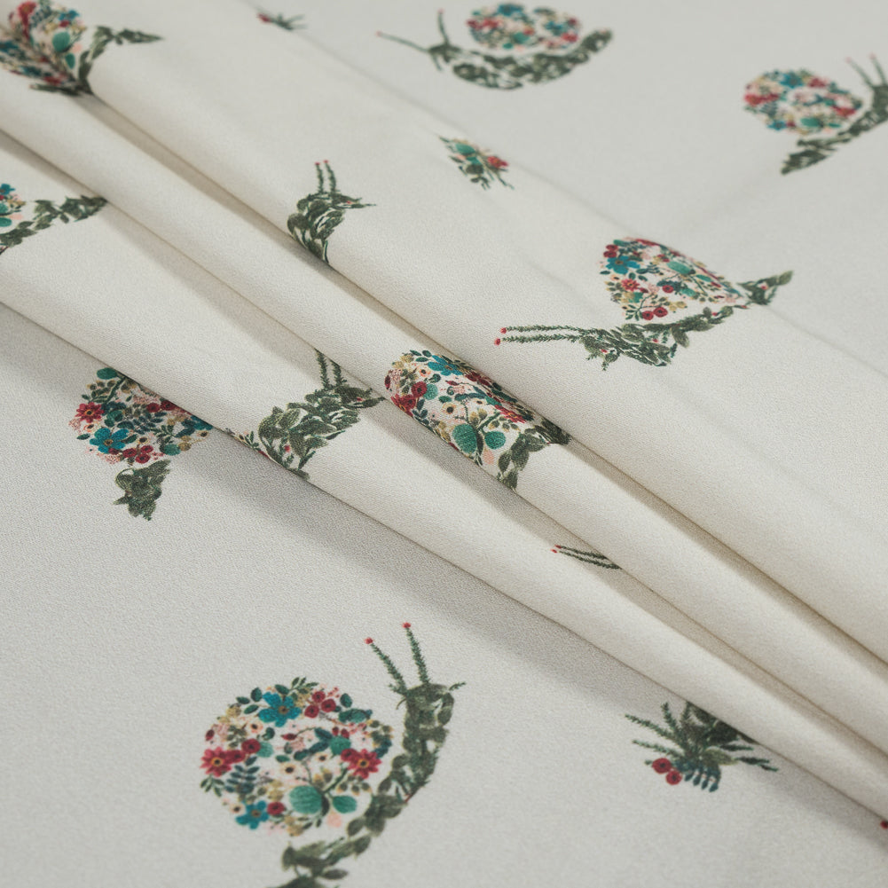 Stretch Cotton Sateen - White Floral Snails - The Snail's Bounty Print - Mood Exclusive Gaia Collection - Joann Fabrics