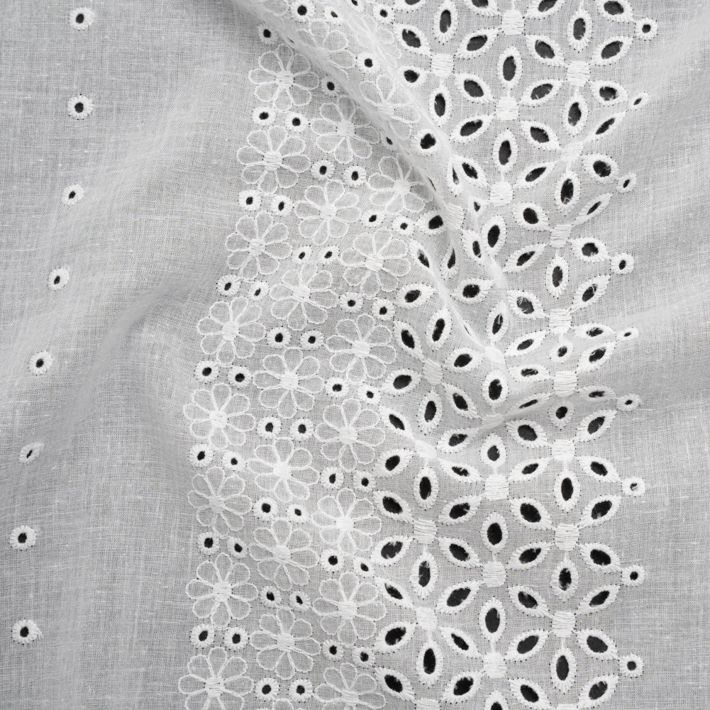 Embroidered Eyelet Cotton Voile - White Floral and Dot Stripes with Scalloped Border - Naomi Collection - Joann Fabrics
