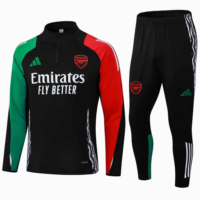 2024/2025 Arsenal Half-Pull Training Suit Black Football Shirt 1:1 Thai Quality Set