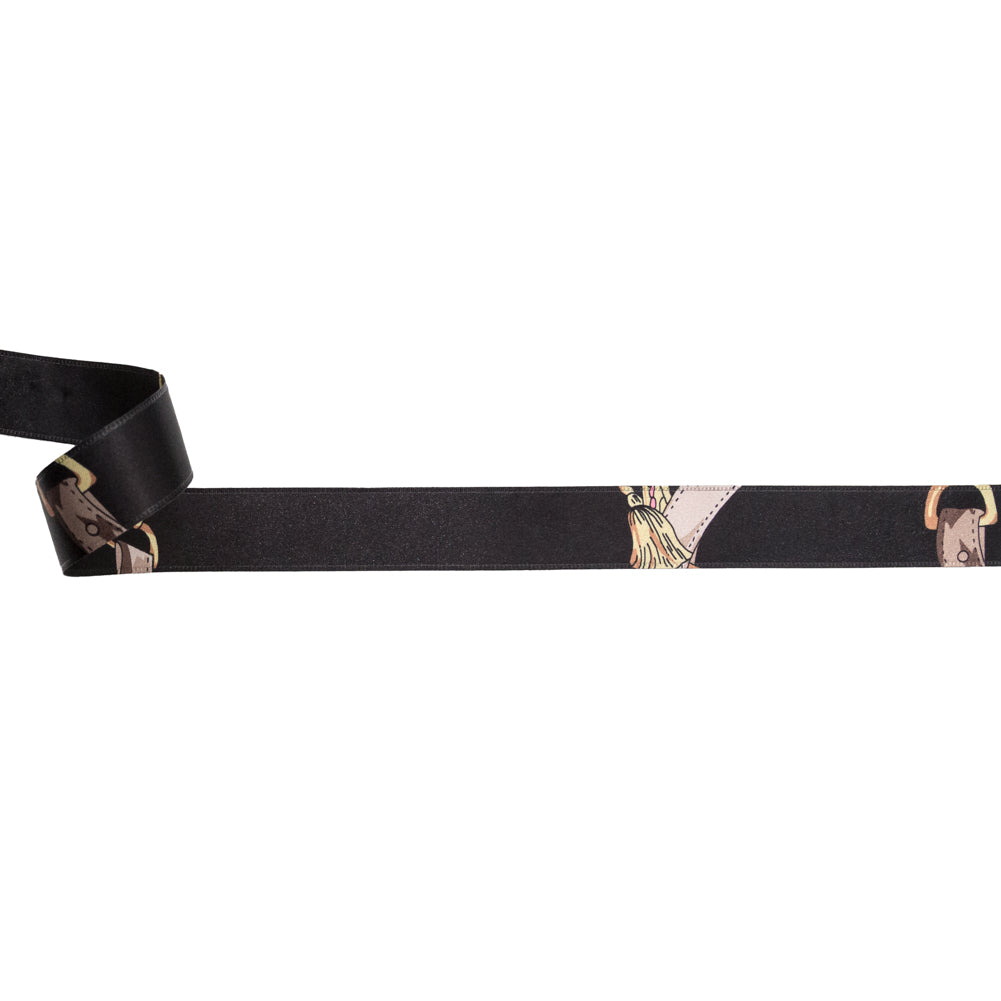 Italian Black and Gold Purse Straps and Chains Satin Ribbon - 1