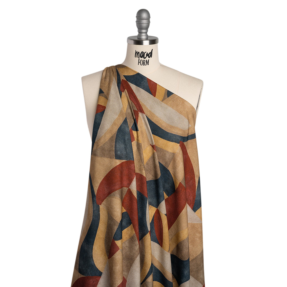 Viscose Crepe - Beige, Red and Blue Abstract Shapes - Mood Exclusive Drifting Intentions Print - Joann Fabrics