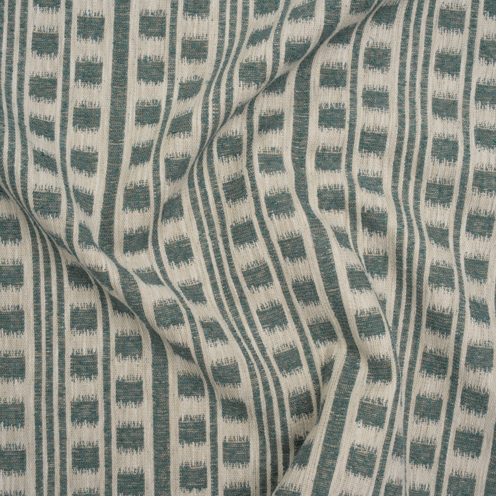 Polyester and Cotton Home Decor Jacquard - Teal Ikat Squares in Stripes - British Imported - Joann Fabrics