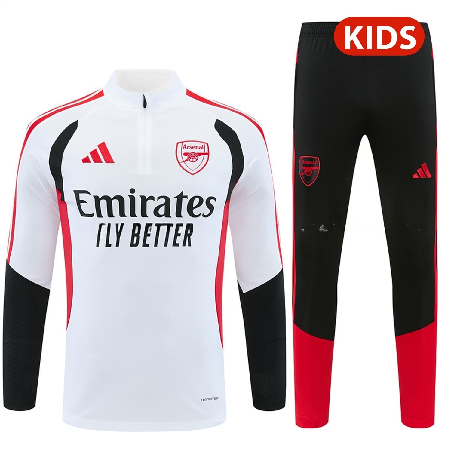 Arsenal 26-27 Kids Long Sleeve Training Set - White Top & Black Pants - UnitedFutballJersey