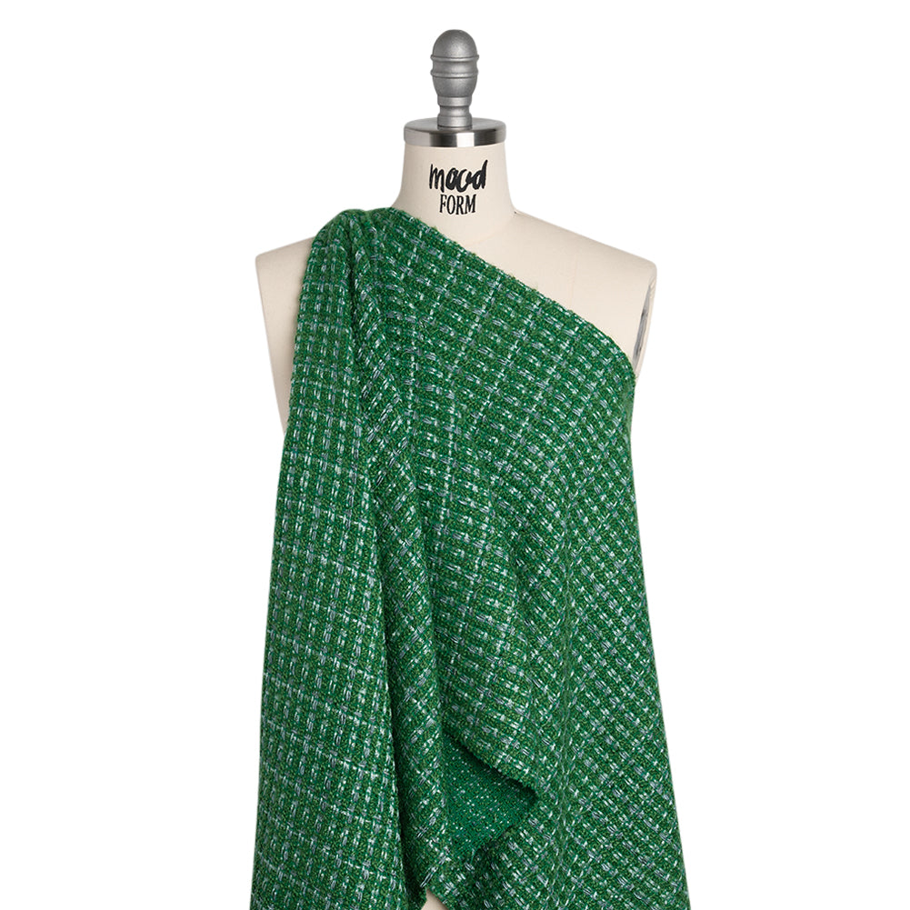 Polyester Novelty Tweed - Green and White Textured Plaid - Deadstock - Joann Fabrics