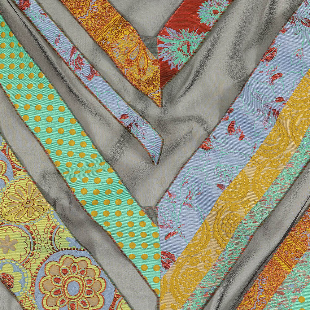 Metallic Seafoam, Mustard, and Ruby Patchwork Chevrons Luxury Organza Brocade - Joann Fabrics
