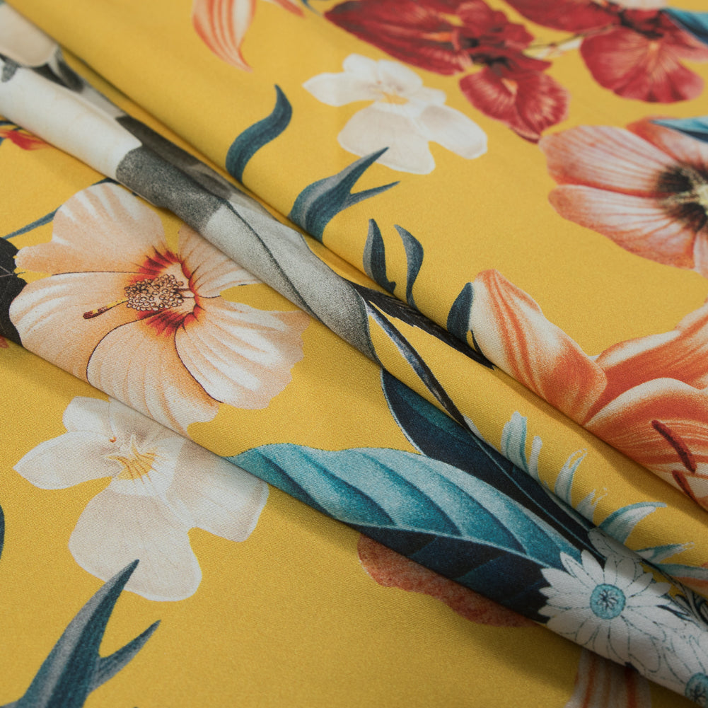 Stretch Cotton Sateen - Yellow Floral - Maharudra Shiva's Determination Print - Mood Exclusive Surya Collection - Joann Fabrics