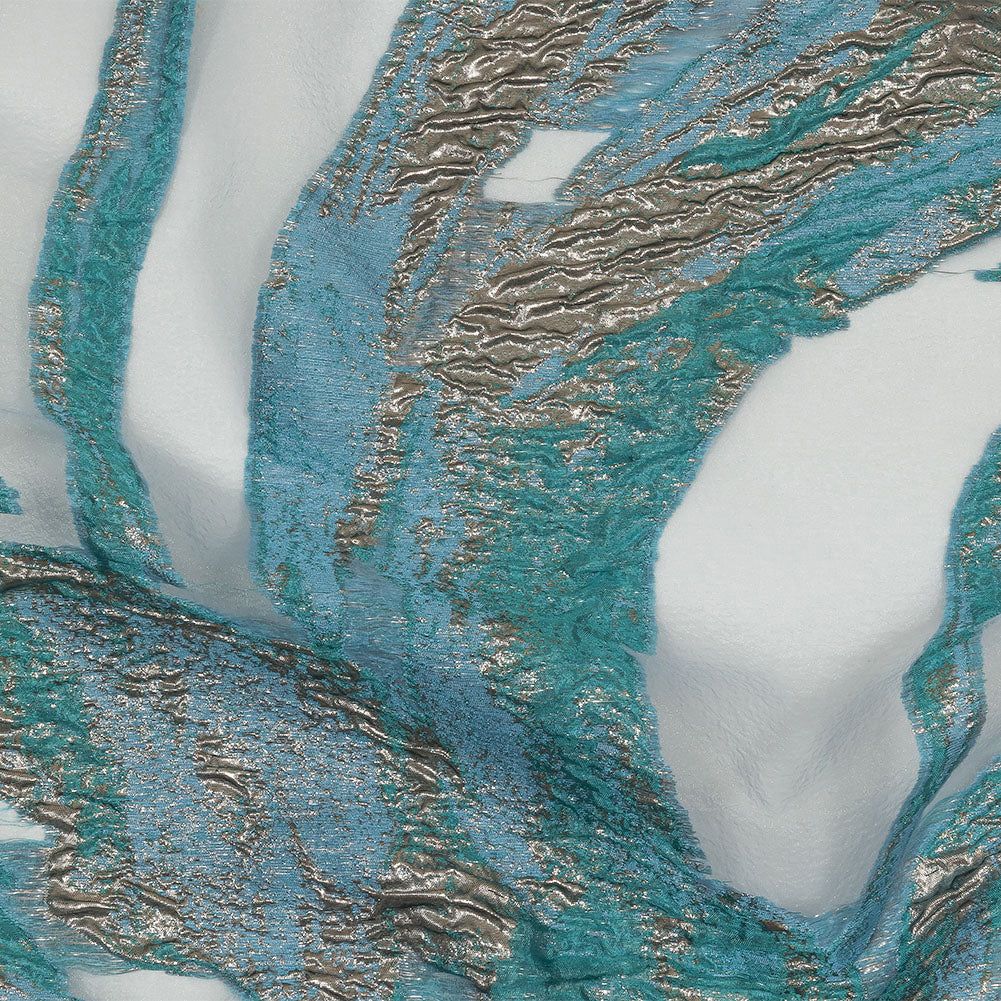 Metallic Blue and Silver Marbled Veins Luxury Burnout Brocade - Joann Fabrics