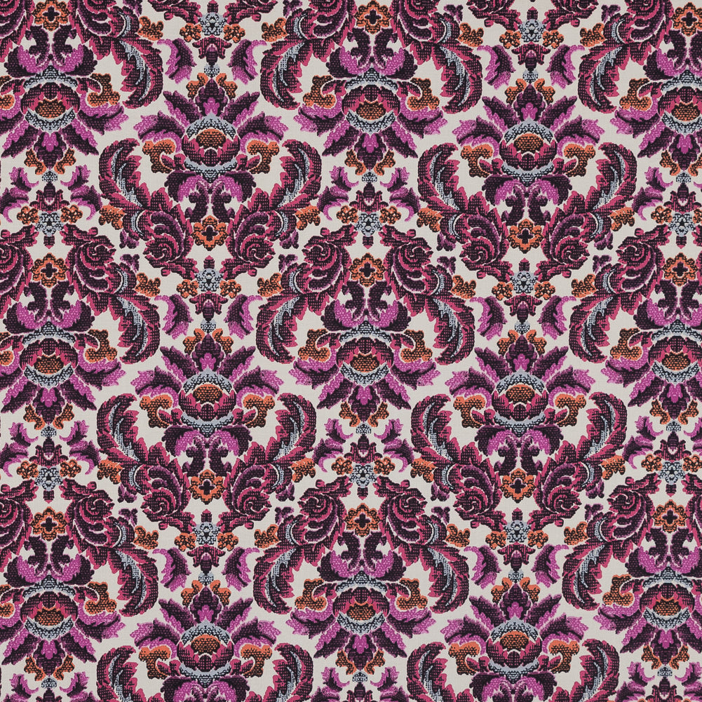 Magenta Haze, Orange and Gray Damask Stretch Cotton Poplin - Joann Fabrics