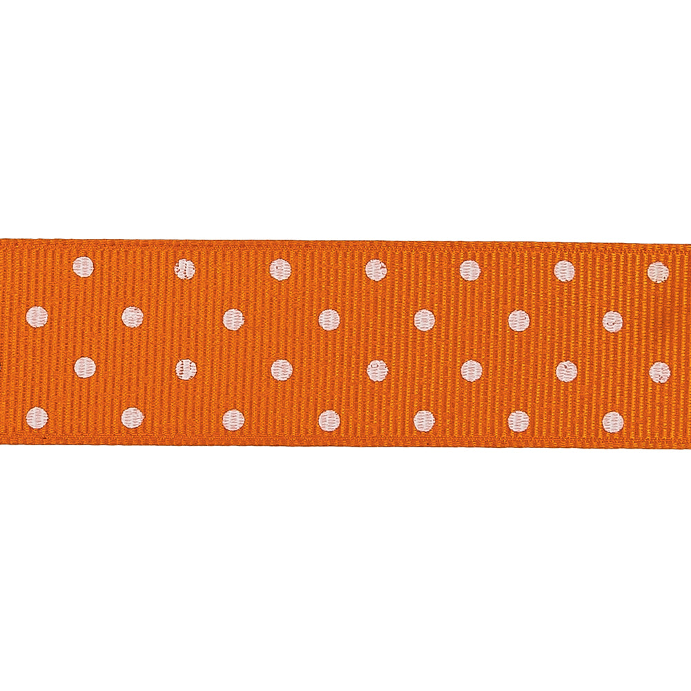 Carrot and White Polka Dots Grosgrain Ribbon - 1