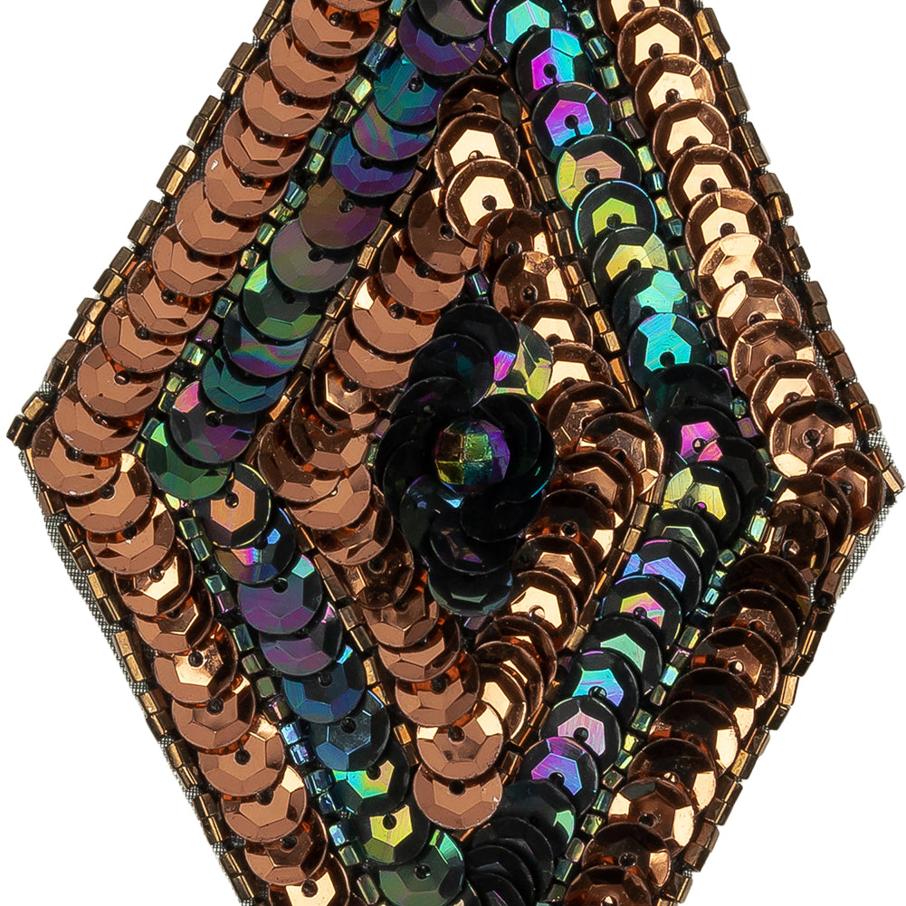 Vintage Bronze and Black Iris Sequins and Beaded Diamond Applique - 5