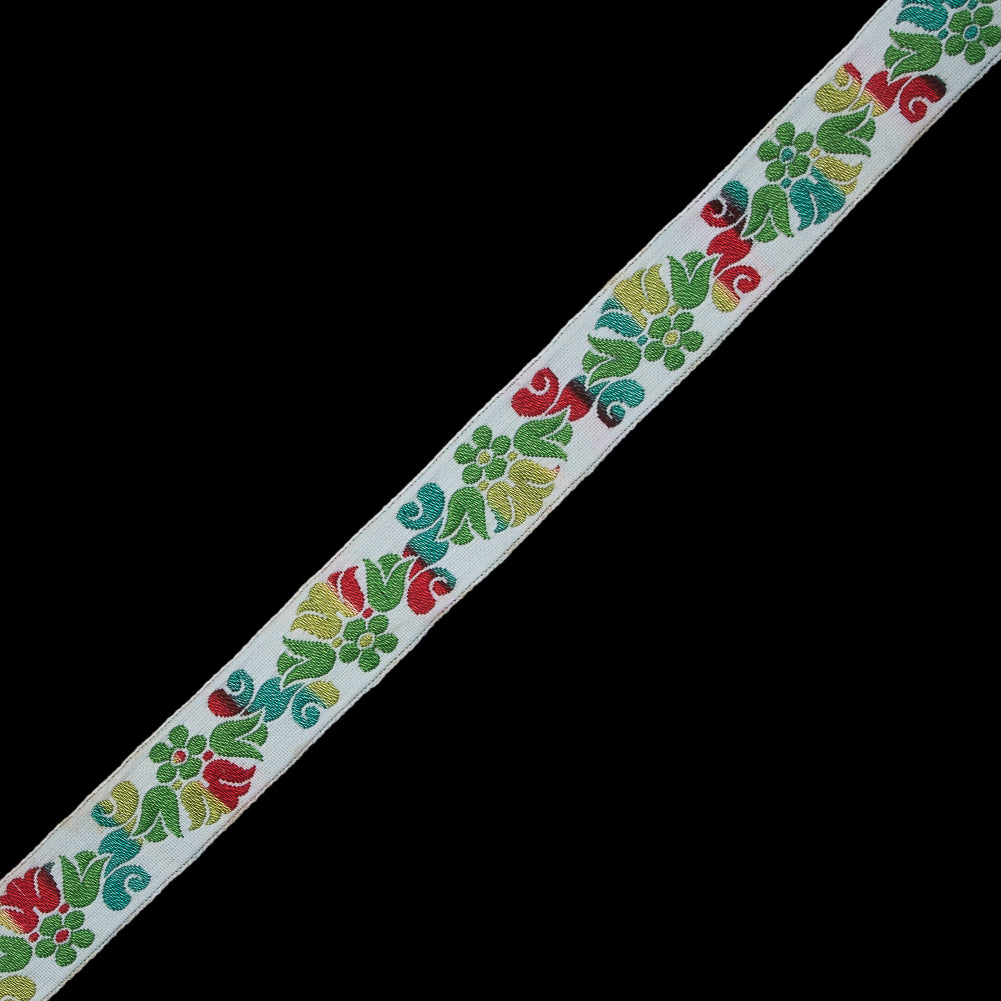 White, Green and Red Ombre Floral Jacquard Ribbon - 1