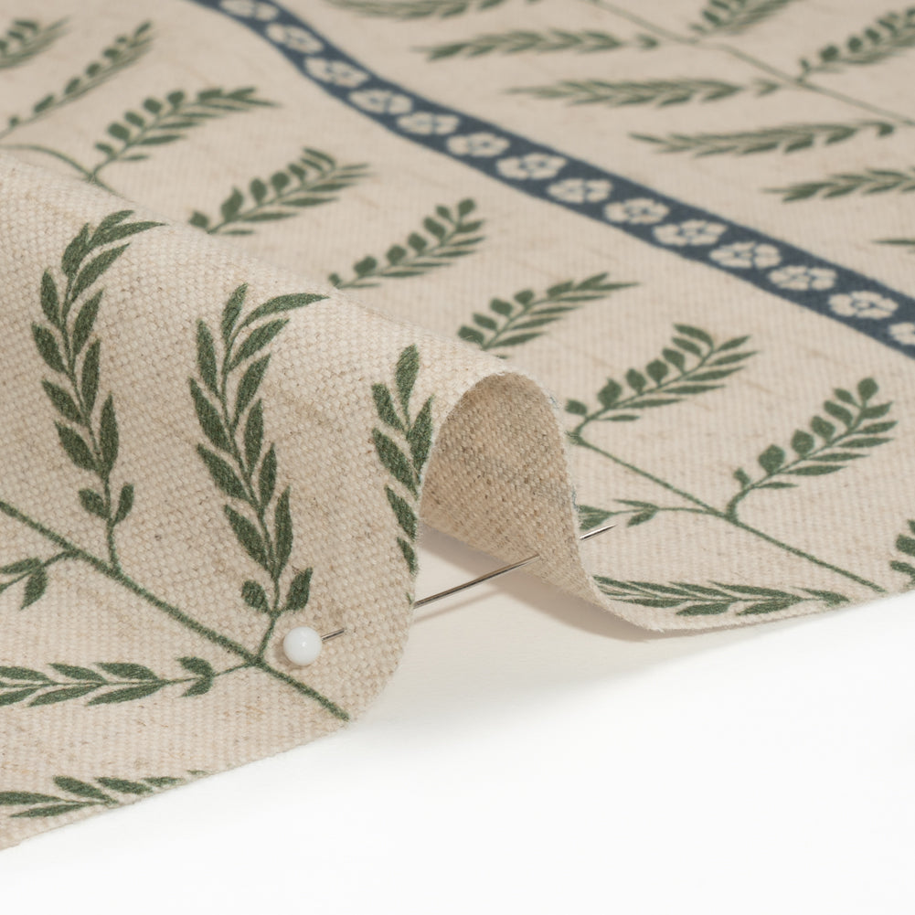 Brushed Cotton and Linen Canvas - Thyme Fern Leaves and Flower Stripes - British Imported - Joann Fabrics
