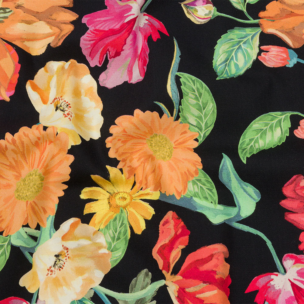 Stretch Cotton Canvas Print - Black, Pink and Orange Floral - Mood Exclusive Garden Glory - Joann Fabrics