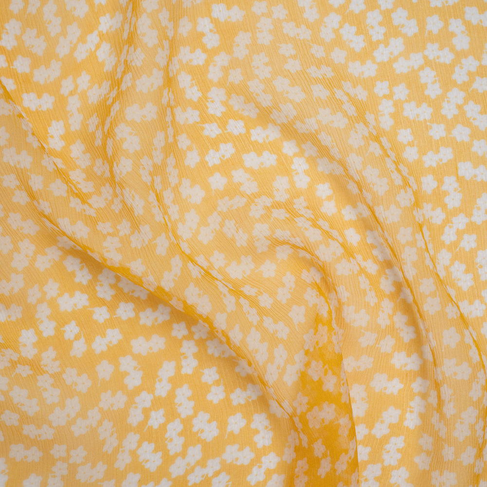 Crinkled Silk Chiffon Print - Golden Yellow and White Daisy Ditsy - Deadstock - Joann Fabrics