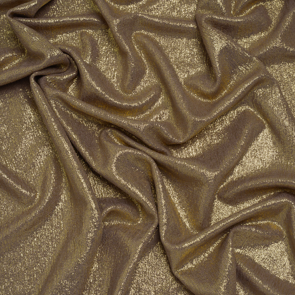 Metallic Foiled Uneven Stretch Rib Knit - Gold on Taupe - Estelle Collection - Joann Fabrics