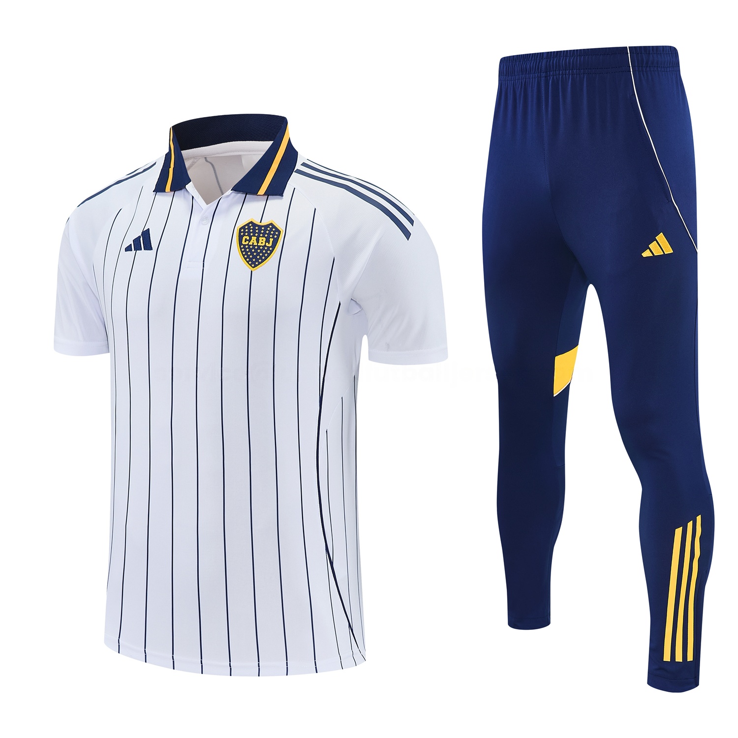 Boca Juniors 25-26 POLO Short-Sleeve Training Set - White Top and Dark Blue Pants - UnitedFutballJersey
