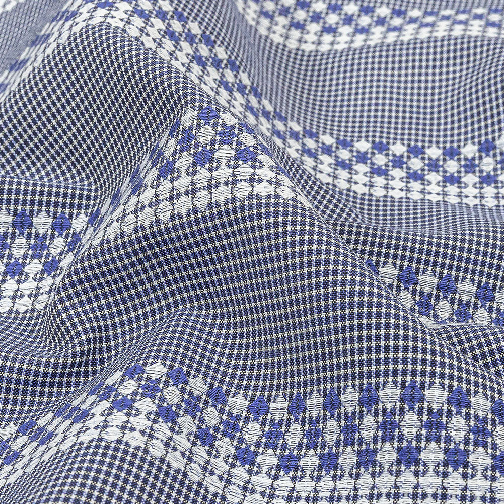 Blue and White Diamond Stripes and Checks Cotton Jacquard - Joann Fabrics