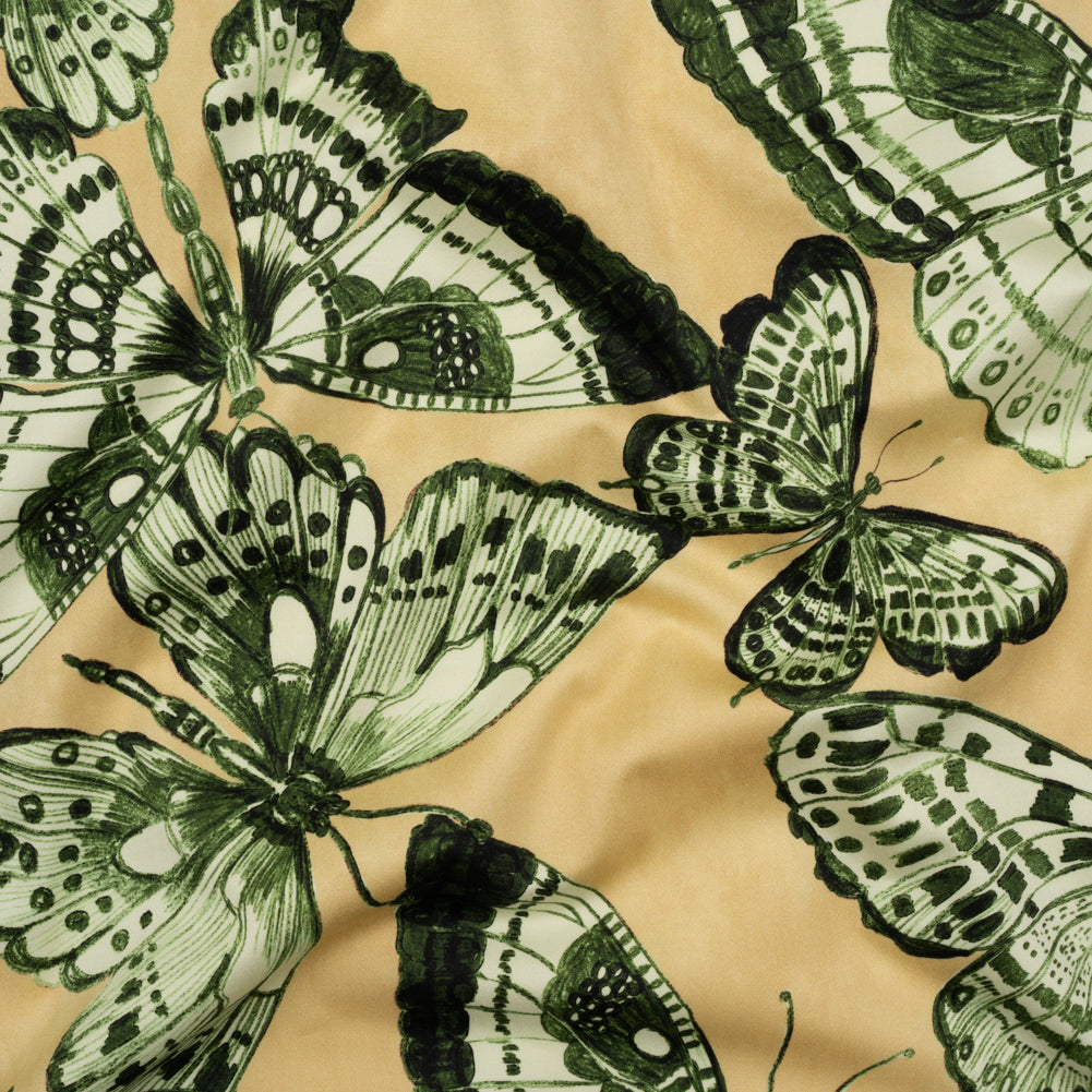 Stretch Cotton Sateen - Green and Cream Butterflies - Monarch Mountain Print - Mood Exclusive Acadia Collection - Joann Fabrics