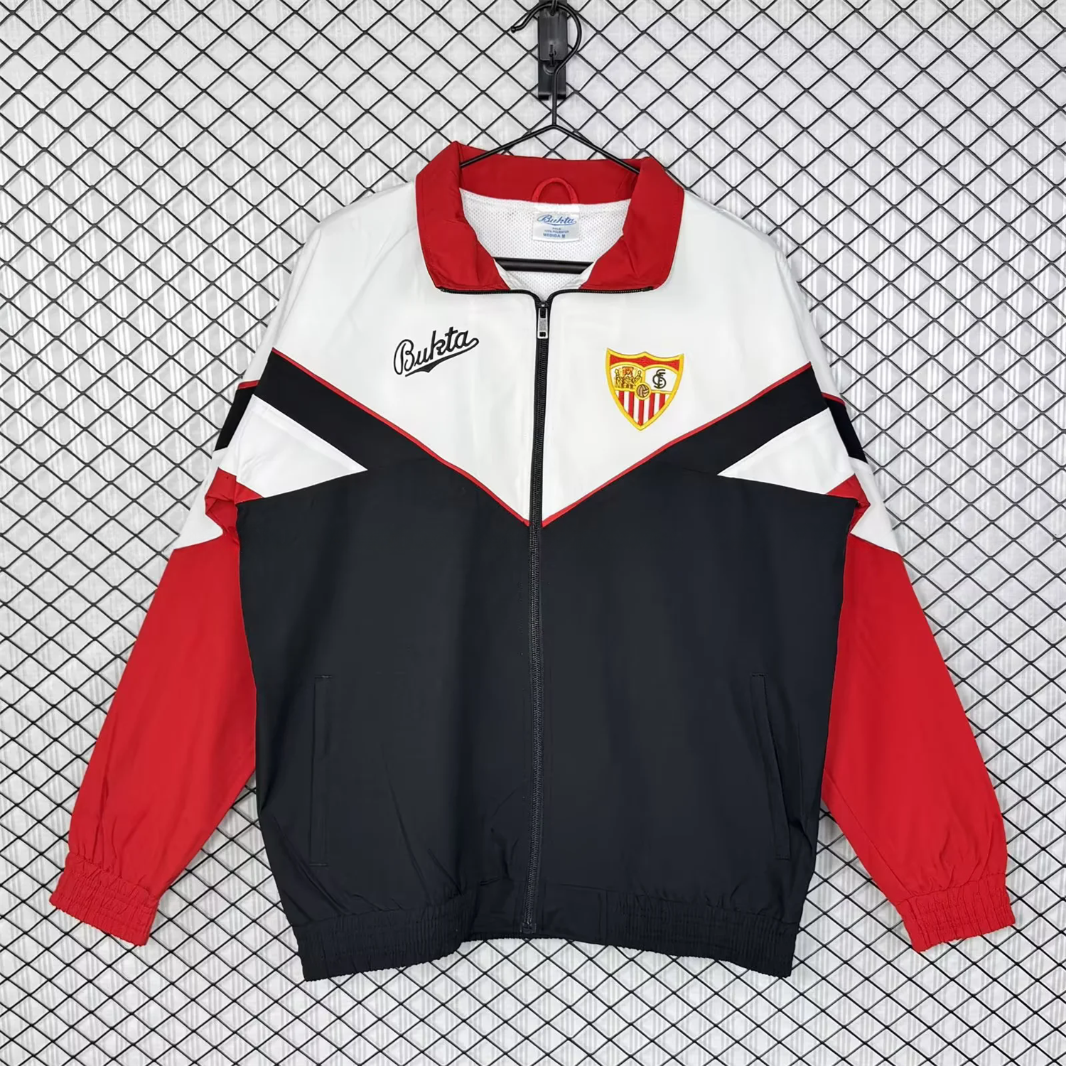 Retro Sevilla FC 1992-93 Home Windbreaker Jacket - Black And Red - UnitedFutballJersey