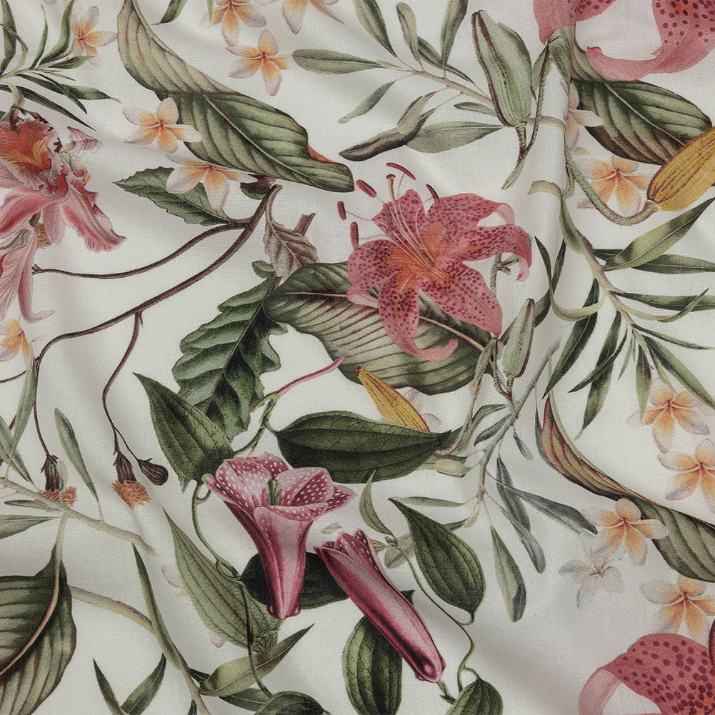 Mercerized Organic Egyptian Cotton Voile - Green, Pink and White Tropical Flowers - Toulouse Collection - Joann Fabrics