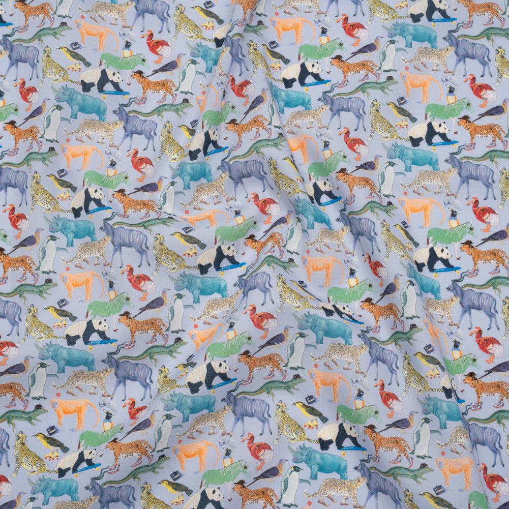 Liberty Fabrics Tana Lawn® - Quey 2 Multi Bright - Blue, Yellow and Green Animals with Clothes - Joann Fabrics