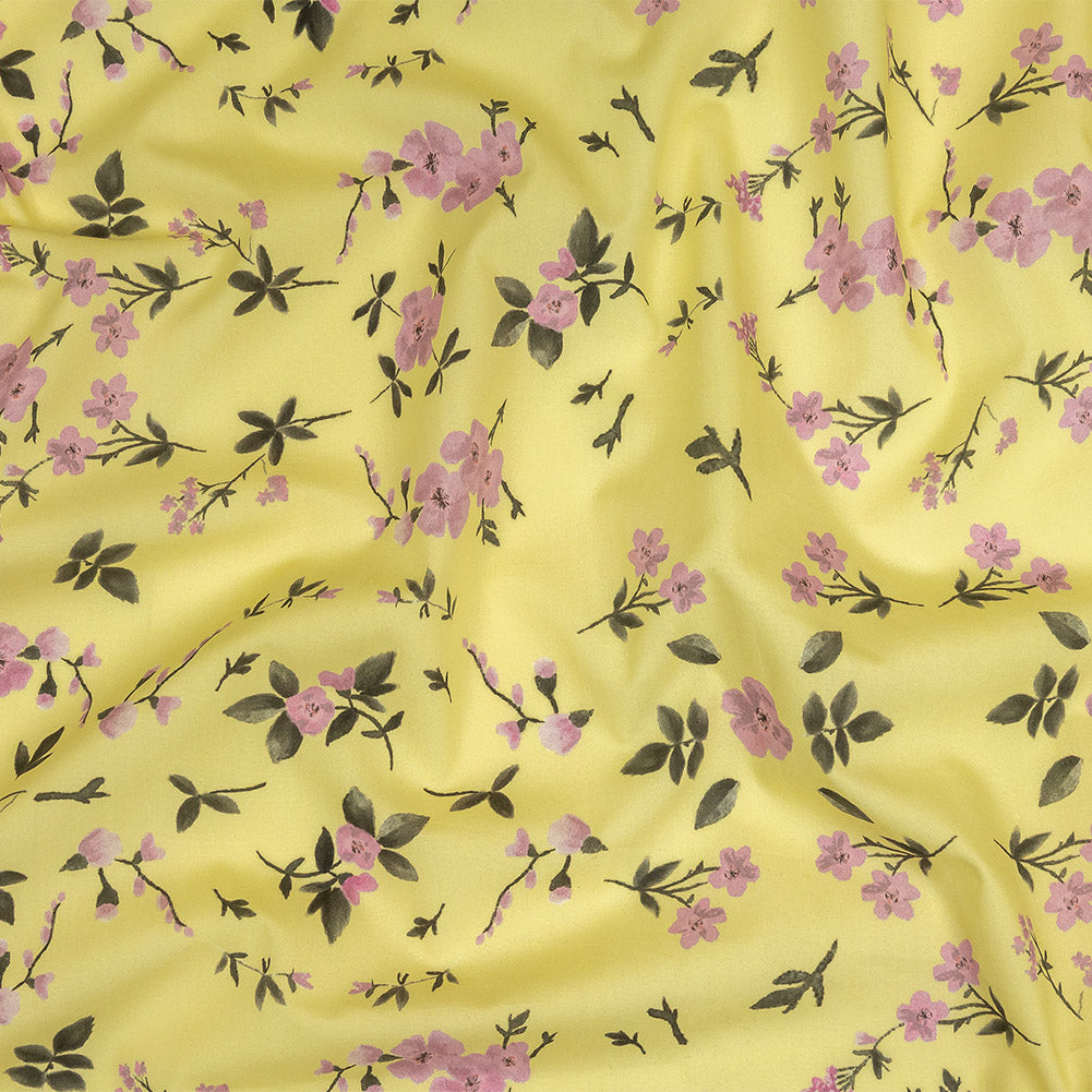 Cotton Poplin Print - Pale Yellow and Pink Floral - Mood Exclusive Sakura Sweets - Joann Fabrics