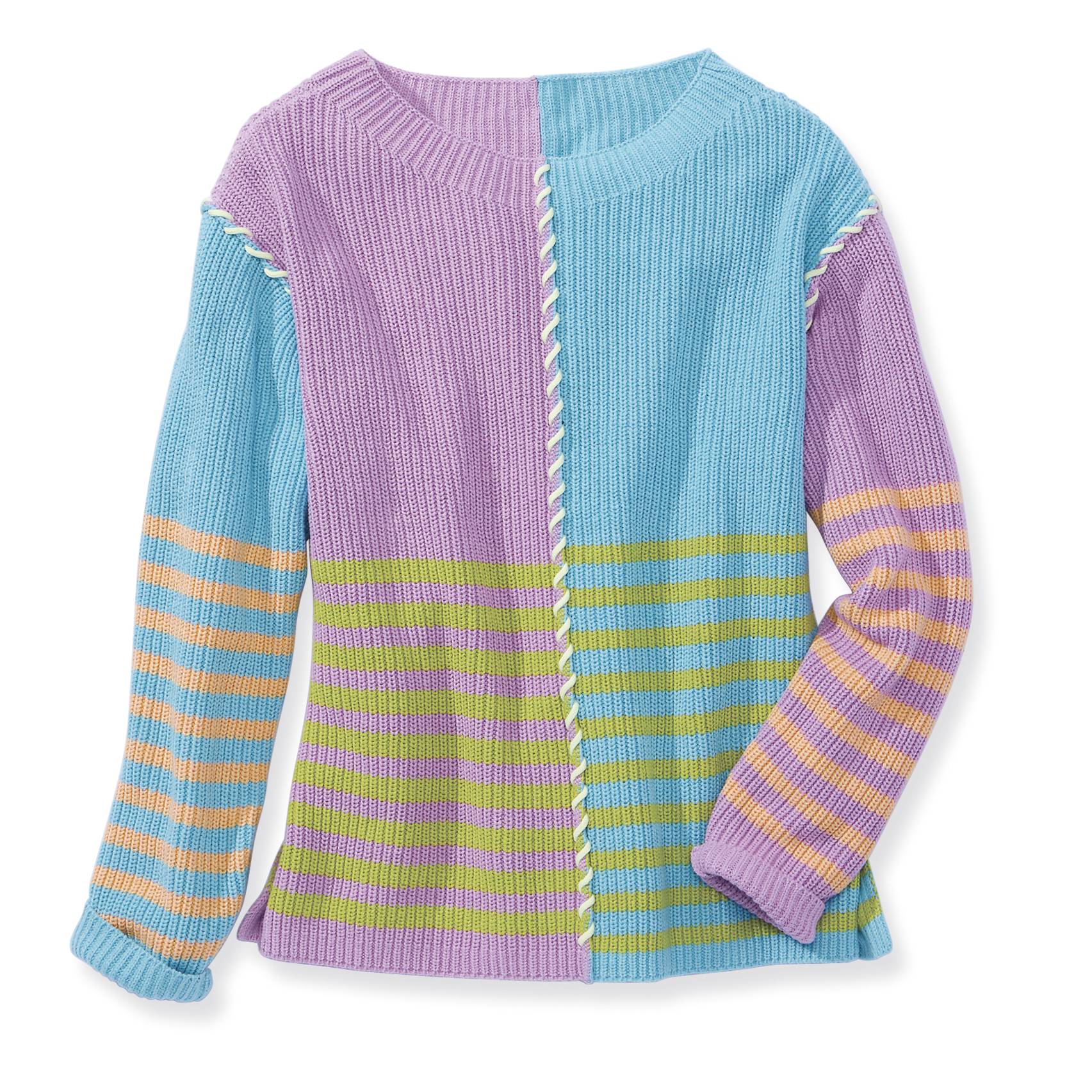 Blocked Stripe Boatneck Sweater, , Dropped Shoulders, Side Slits - Northstyle Catalog