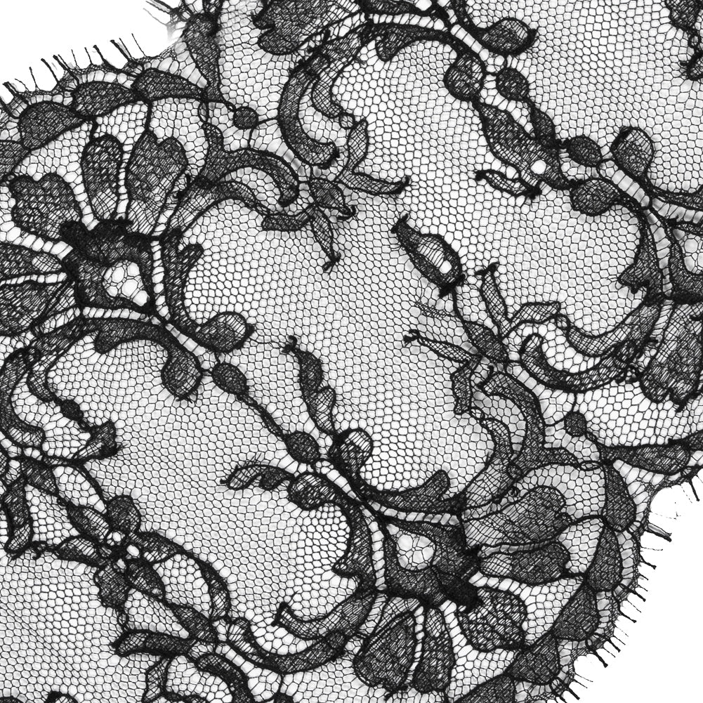 Black Fine Double Scallop Edge Lace Trim - 6.5