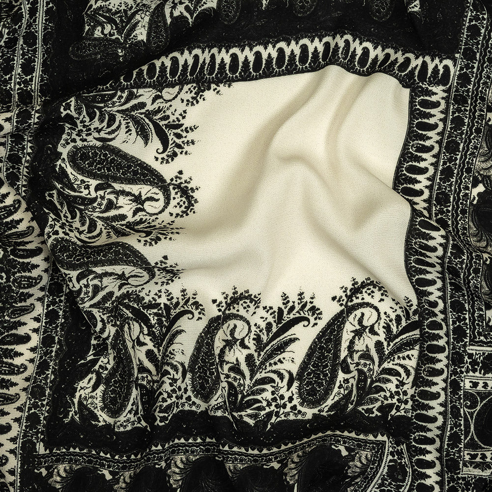 Viscose Crepe Print - Black and Cream Paisley Patches - Mood Exclusive Speak and Enter - Joann Fabrics