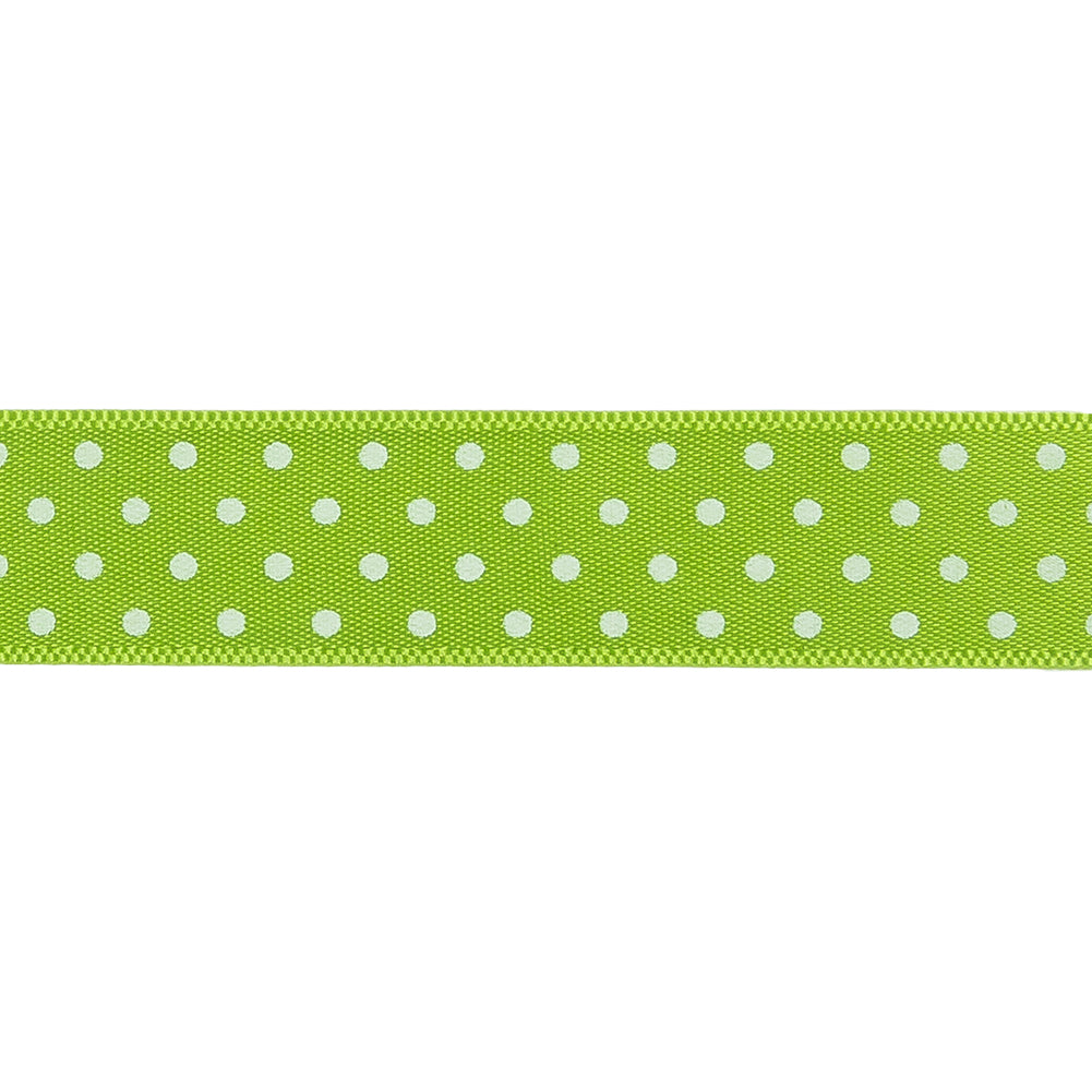Lime and White Polka Dot Satin Ribbon - 0.625